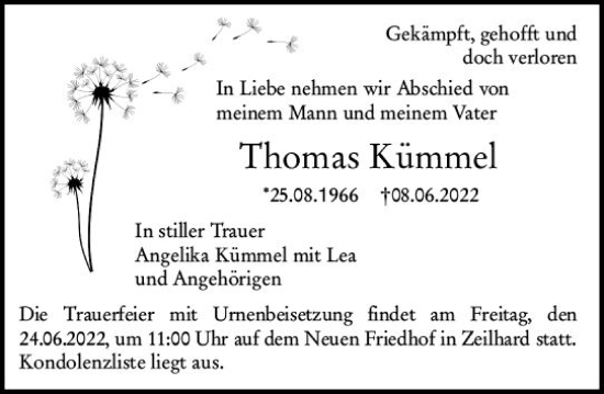 Traueranzeige von Thomas Kümmel von vrm-trauer Darmstädter Echo
