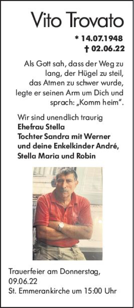 Traueranzeige von Vito Trovato von vrm-trauer AZ Mainz