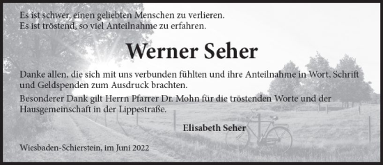 Traueranzeige von Werner Seher von vrm-trauer Wiesbadener Kurier