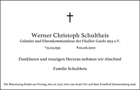 Traueranzeige von Werner Christoph Schultheis von vrm-trauer AZ Mainz