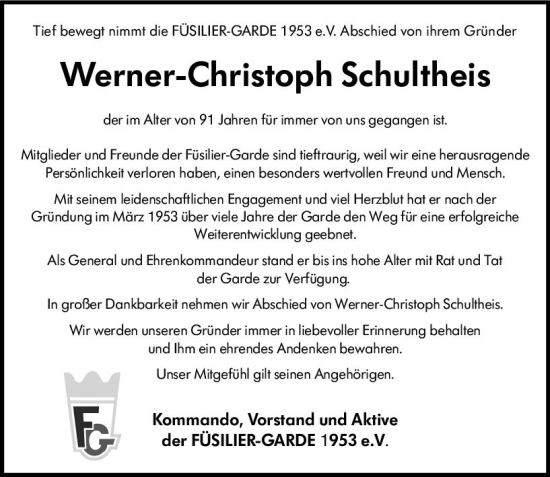 Traueranzeige von Werner Christoph Schultheis von vrm-trauer AZ Mainz