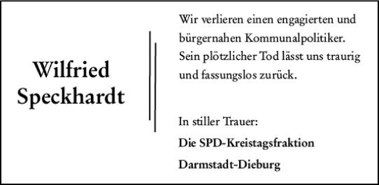 Traueranzeige von Wilfried Speckhardt von vrm-trauer Darmstädter Echo