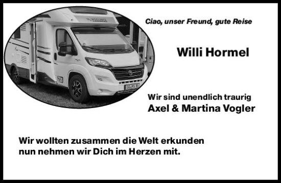 Traueranzeige von Willi Hormel von vrm-trauer Rüsselsheimer Echo / MainSpitze