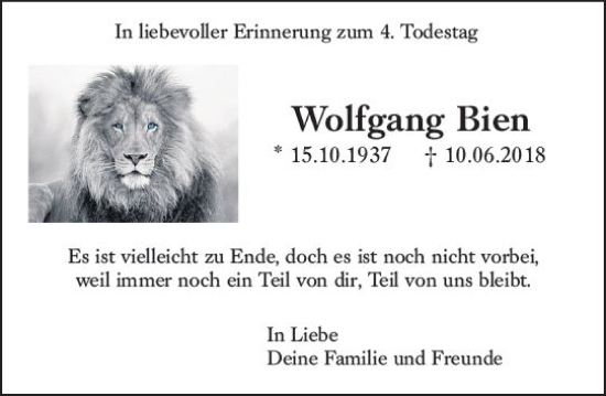 Traueranzeige von Wolfgang Bien von vrm-trauer Darmstädter Echo