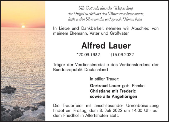 Traueranzeige von Alfred Lauer von vrm-trauer Darmstädter Echo