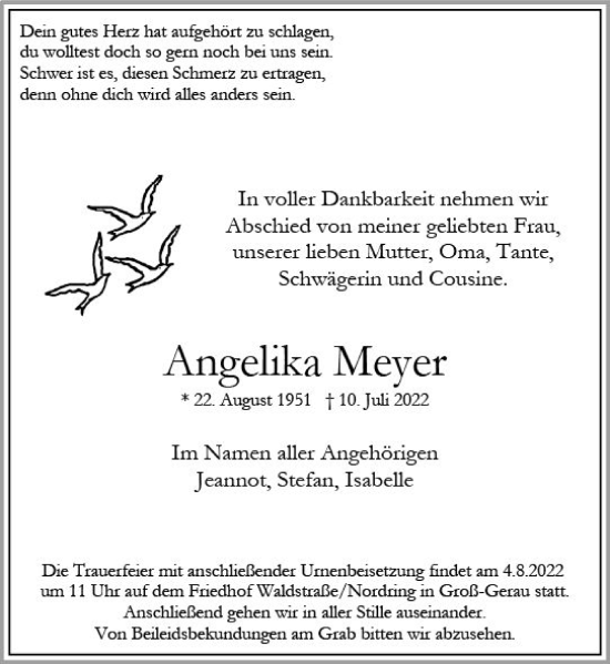 Traueranzeige von Angelika Meyer von vrm-trauer Groß-Gerauer Echo