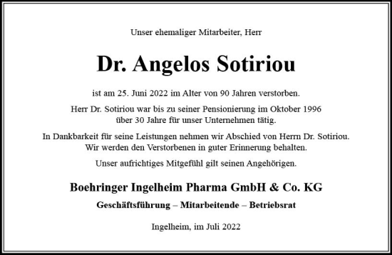Traueranzeige von Angelos Sotiriou von vrm-trauer Allgemeine  Zeitung Ingelheim-Bingen