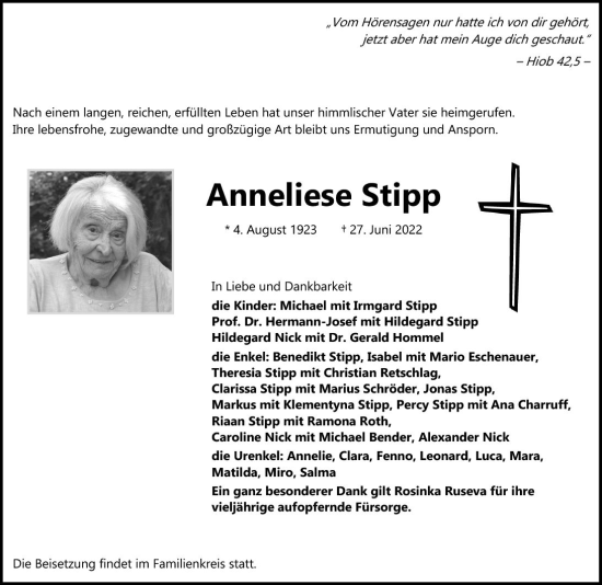 Traueranzeige von Anneliese Stipp von vrm-trauer AZ Mainz
