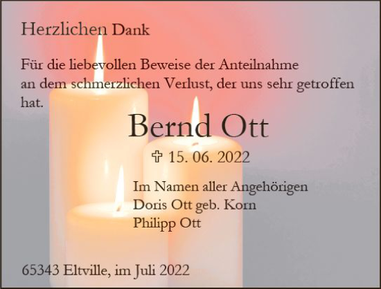 Traueranzeige von Bernd Ott von vrm-trauer Rheingau