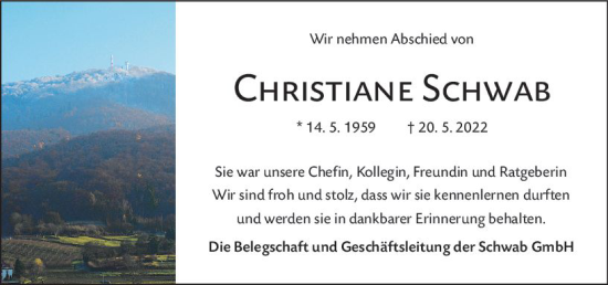 Traueranzeige von Christiane Schwab von vrm-trauer Darmstädter Echo
