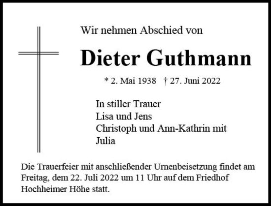 Traueranzeige von Dieter Guthmann von vrm-trauer Wormser Zeitung