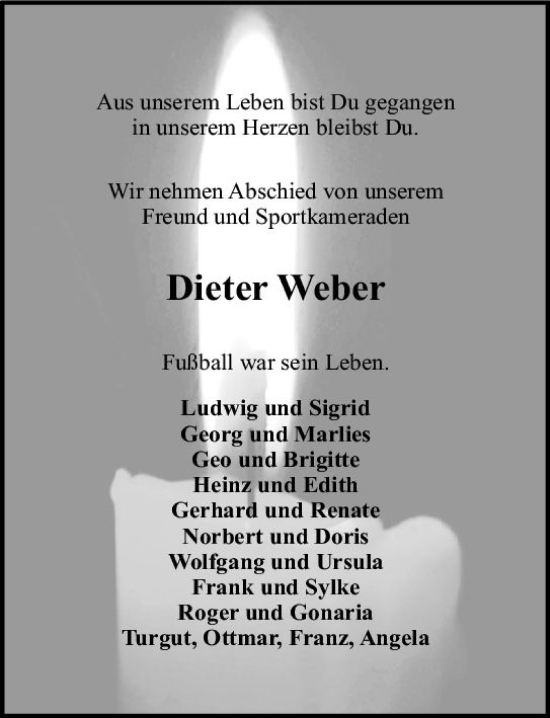 Traueranzeige von Dieter Weber von vrm-trauer AZ Mainz