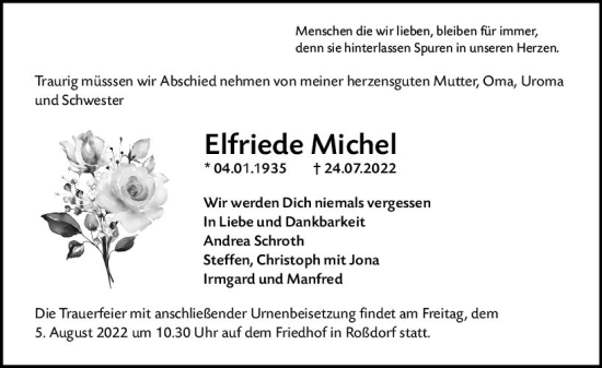 Traueranzeige von Elfriede Michel von vrm-trauer Darmstädter Echo