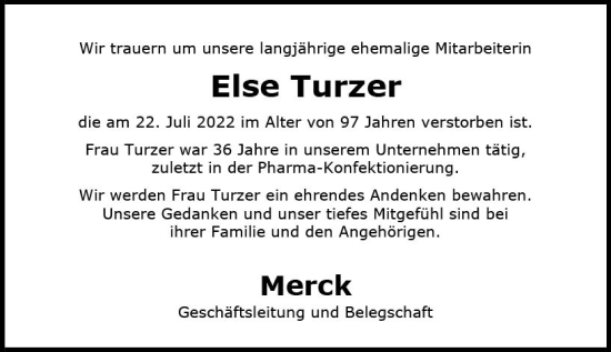 Traueranzeige von Else Turzer von vrm-trauer Darmstädter Echo