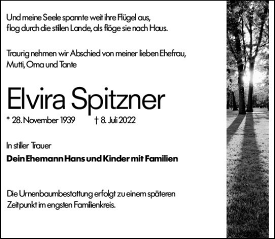 Traueranzeige von Elvira Spitzner von vrm-trauer Wormser Zeitung