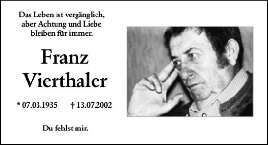 Traueranzeige von Franz Vierthaler von vrm-trauer AZ Mainz