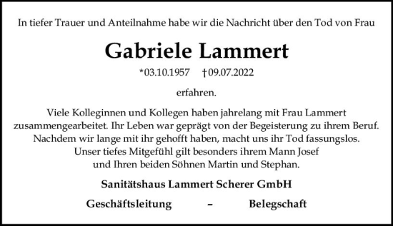 Traueranzeige von Gabriele Lammert von vrm-trauer AZ Mainz