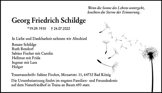 Traueranzeige von Georg Friedrich Schildge von vrm-trauer Darmstädter Echo