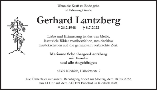Traueranzeige von Gerhard Lantzberg von vrm-trauer Rheingau