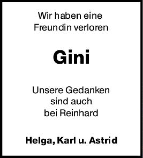 Traueranzeige von Gini  von vrm-trauer Darmstädter Echo