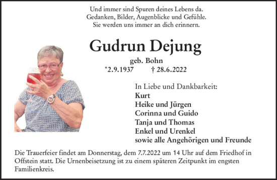 Traueranzeige von Gudrun Dejung von vrm-trauer Wormser Zeitung