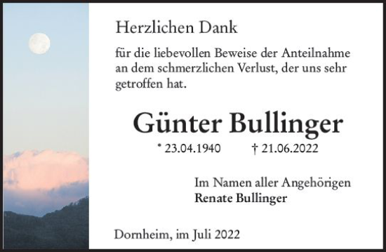 Traueranzeige von Günter Bullinger von vrm-trauer Groß-Gerauer Echo