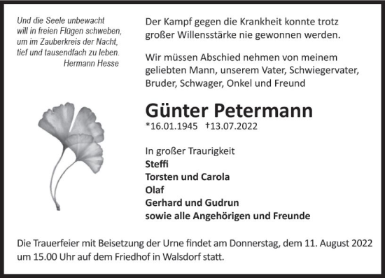 Traueranzeige von Günter Petermann von vrm-trauer Idsteiner Zeitung