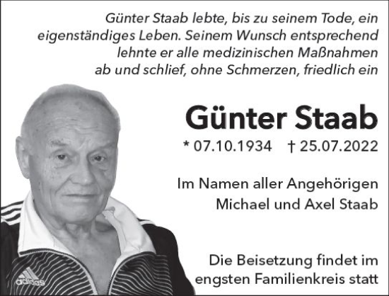 Traueranzeige von Günter Staab von vrm-trauer AZ Mainz