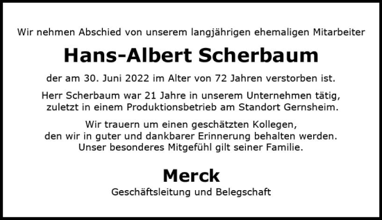 Traueranzeige von Hans-Albert Scherbaum von vrm-trauer Groß-Gerauer Echo