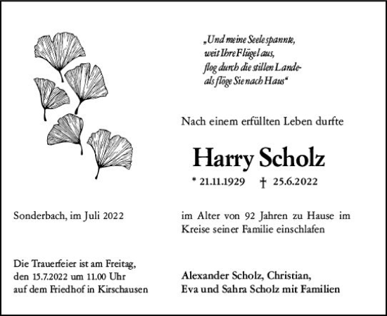 Traueranzeige von Harry Scholz von vrm-trauer Bürstädter/Lamperth. Ztg/Starkenburger