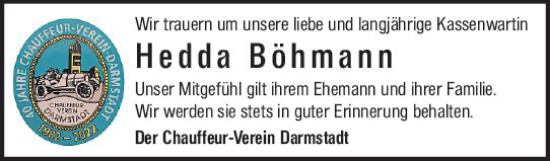 Traueranzeige von Hedda Böhmann von vrm-trauer Darmstädter Echo