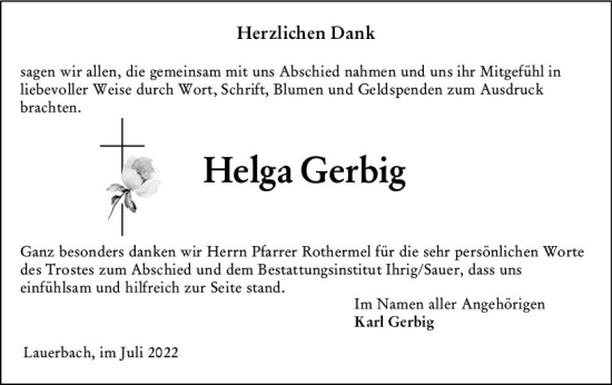 Traueranzeige von Helga Gerbig von vrm-trauer Odenwälder Echo