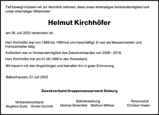 Traueranzeige von Helmut Kirchhöfer von vrm-trauer Darmstädter Echo