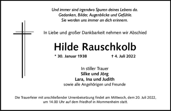 Traueranzeige von Hilde Rauschkolb von vrm-trauer AZ Mainz