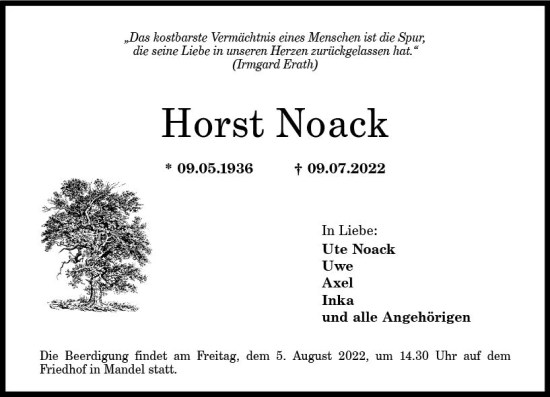 Traueranzeige von Horst Noack von vrm-trauer Allg. Zeitung Bad Kreuznach