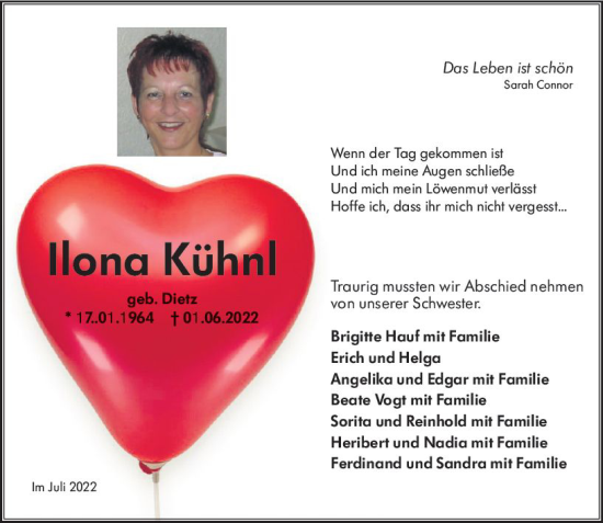 Traueranzeige von Ilona Kühn von vrm-trauer Allgemeine Zeitung Alzey