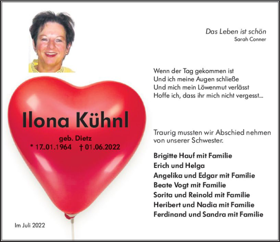 Traueranzeige von ILona Kühnl von vrm-trauer AZ Mainz