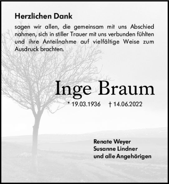 Traueranzeige von Inge Braum von vrm-trauer AZ Mainz
