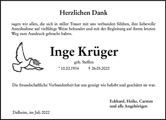 Traueranzeige von Inge Krüger von vrm-trauer AZ Mainz