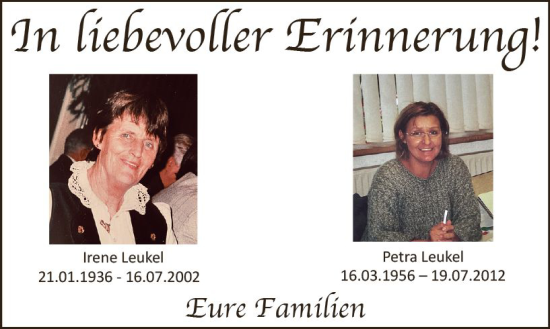 Traueranzeige von Irene Leukel von vrm-trauer Wiesbadener Kurier