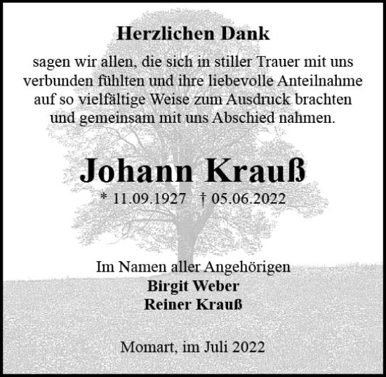 Traueranzeige von Johann Krauß von vrm-trauer Odenwälder Echo