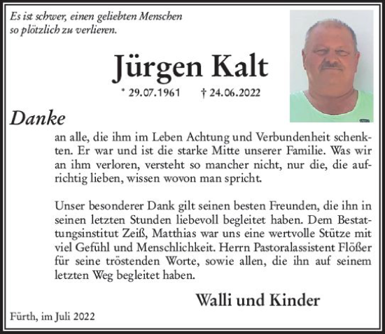Traueranzeige von Jürgen Kalt von vrm-trauer Bürstädter/Lamperth. Ztg/Starkenburger