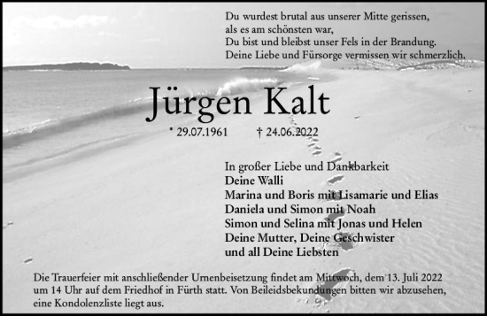Traueranzeige von Jürgen Kalt von vrm-trauer Bürstädter/Lamperth. Ztg/Starkenburger