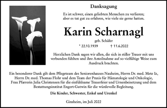 Traueranzeige von Karin Scharnagl von vrm-trauer AZ Mainz