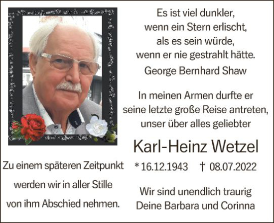 Traueranzeige von Karl-Heinz Wetzel von vrm-trauer AZ Mainz