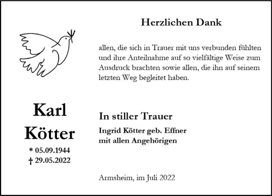Traueranzeige von Karl Kötte von vrm-trauer Allgemeine Zeitung Alzey