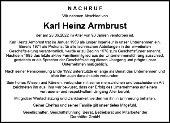 Traueranzeige von Karl Heinz Armbrust von vrm-trauer AZ Mainz