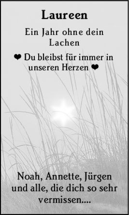 Traueranzeige von Laureen  von vrm-trauer Odenwälder Echo