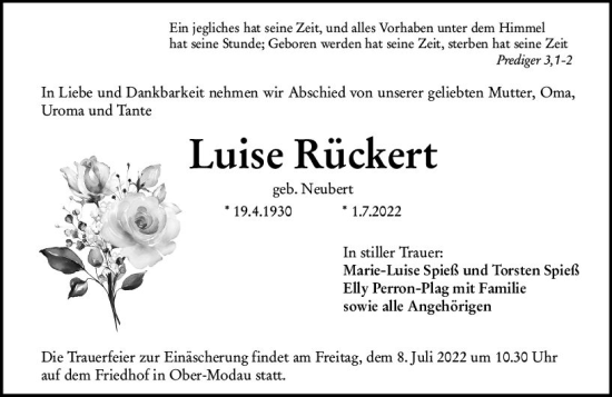Traueranzeige von Luise Rückert von vrm-trauer Darmstädter Echo