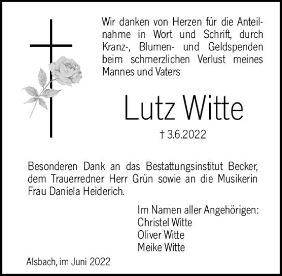 Traueranzeige von Lutz Witte von vrm-trauer Darmstädter Echo
